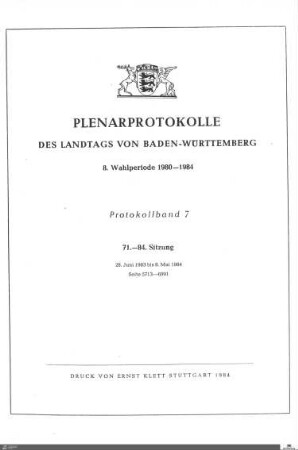 50: Landtag Baden-Württemberg, Protokolle, 1983-1984, Bd. 7