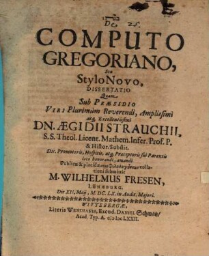 De computo Gregoriano, s. stylo novo diss.