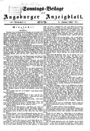 Augsburger Anzeigeblatt. Sonntags-Beilage zum Augsburger Anzeigblatt. 1862
