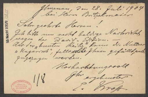 Brief an B. Schott's Söhne : 28.07.1904