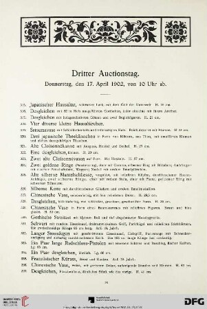 Dritter Auctionstag. Donnerstag, den 17. April 1902, von 10 Uhr ab (Nr. 315-488)