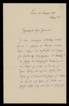 Brief von Martin Wolff an Otto von Gierke, Berlin, 20.8.1910