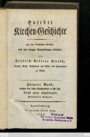 Bd. 2: ... welcher das Leben Constantinus in sich faßt : Nebst einer Kupfertafel