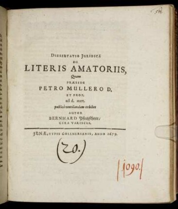 Dissertatio Iuridica De Literis Amatoriis