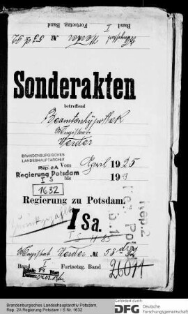 Darlehen (Beamtenhypothek) für die Stadtgemeinde Werder (Havel) zum Bau eines Wohnhauses mit drei Wohnungen für Lehrer in Werder (Havel), Brandenburger Straße 90/91, Grundbuch Werder Bd. 58 Bl. 2546