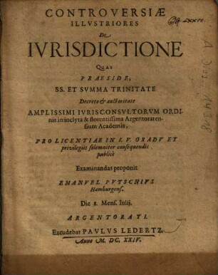 Controversiae Illvstriores De Ivrisdictione