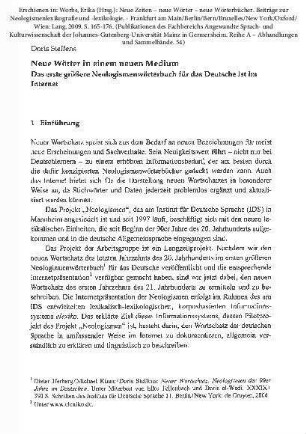 Neue Wörter in einem neuen Medium. Das erste größere Neologismenwörterbuch für das Deutsche ist im Internet