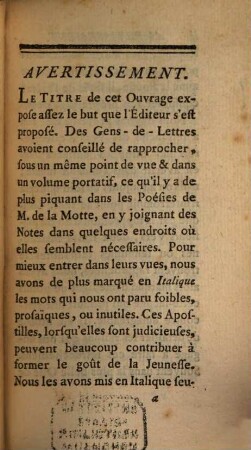 L' esprit des poésies de M. de LaMotte : avec quelques notes, la vie de l'auteur, & des rémarques historiques sur quelques-uns de ses ouvrages
