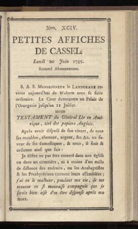 No XCIV (Lundi 20 Juin 1785)