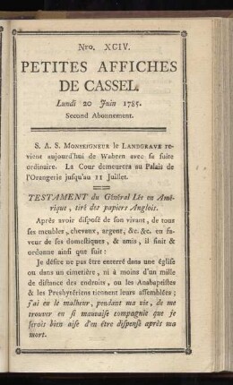 No XCIV (Lundi 20 Juin 1785)