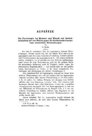 Die Psychologie bei Herbart und Wundt mit Berücksichtigung der von Ziehen gegen die Herbartsche Psychologie gemachten Einwendungen : (Schluss)