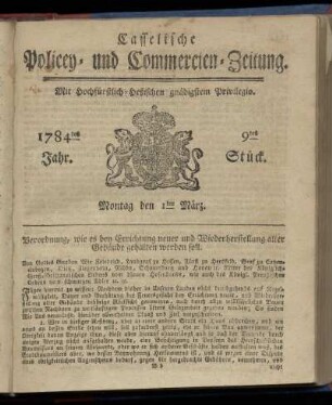 9tes Stueck, Montag den 1ten Maerz. 1784