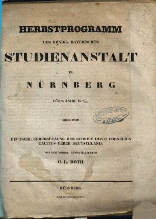 Deutsche Übersetzung der Schrift des C. Cornelius Tacitus ueber Deutschland