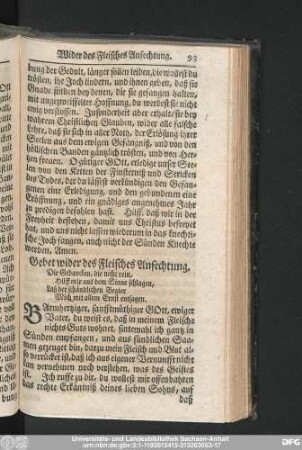 Gebet wider des Fleisches Anfechtung.
