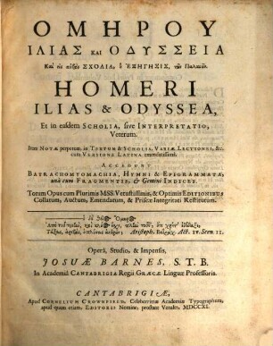 Homēru Ilias Kai Odysseia : Kai eis autas Scholia, ē Exēgēsis, tōn Palaiōn, [1]. [Ilias]