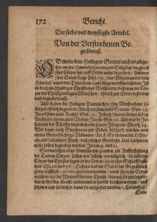 Der sechs vnd dreyssigste Artickel. Von der Verstorbenen Begräbnuß.