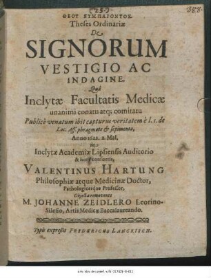 Theses Ordinariae De Signorum Vestigio Ac Indagine