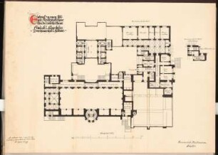 Fest- und Gesellschaftshaus für die deutsche Marine Schinkelwettbewerb 1899: Grundriss EG (ZG des Festbaues) 1:200