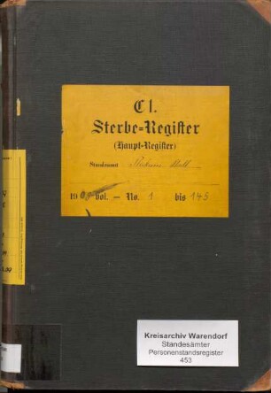 Sterberegister des Standesamtes Beckum-Stadt von 1909 (Urkunden-Nr. 1-145)