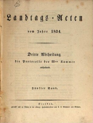 Landtags-Acten. 3. Abtheilung, Die Protokolle der 2. Kammer. 1833/34, Bd. 5