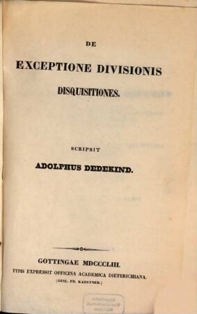 De exceptione divisionis disquisitiones
