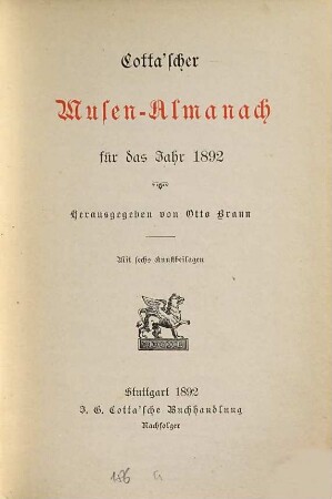 Cotta'scher Musen-Almanach : für das Jahr .... 1892