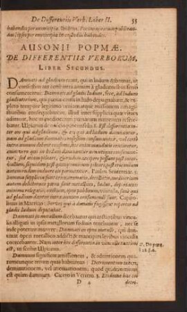 Ausonii Popmae. De Differentiis Verborum, Liber Secundus.
