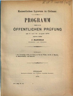Programm des Lyceums in Colmar : für das Schuljahr ..., 1877/78