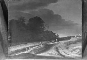 Landschaft mit Feldweg und Bauernhaus