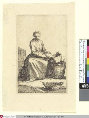 [A seated young Peasant Woman; Sitzende junge Bäuerin mit Geflügel und Körben]