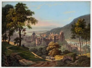Heidelberg, Stadt, Schloss und Alte Brücke von Südosten