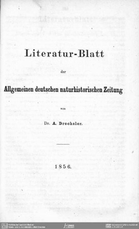 Literaturblatt der Allgemeinen deutschen Naturhistorischen Zeitung