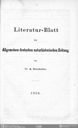 Literaturblatt der Allgemeinen deutschen Naturhistorischen Zeitung