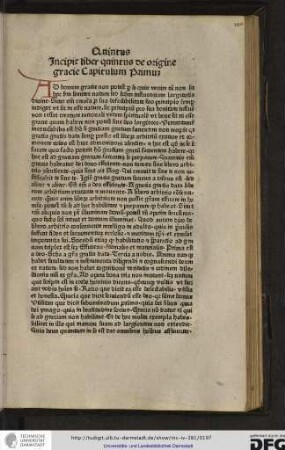 Incipit liber quintus de origine gratie.