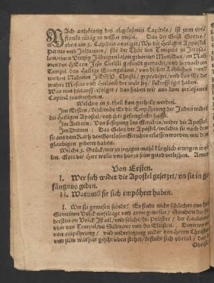 Von Ersten. I.Wer sich wider die Apostel gesetzet/ un sie in gefängnus geben. II.Warumb sie sich empöhret haben.