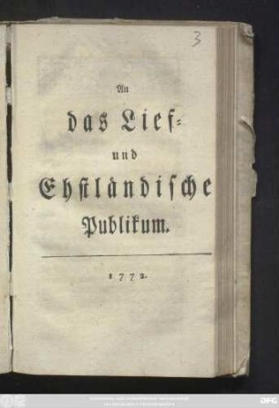 An das Lief- und Ehstländische Publikum