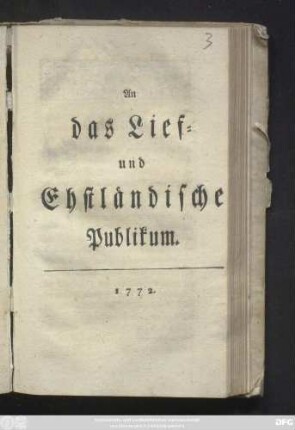 An das Lief- und Ehstländische Publikum