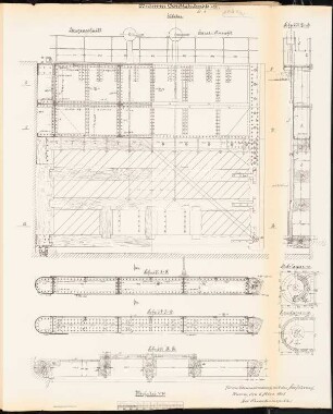 Schiffahrtsschleuse, Husum: Ebbetor: Ansicht, Schnitte 1:20, Details 1:10