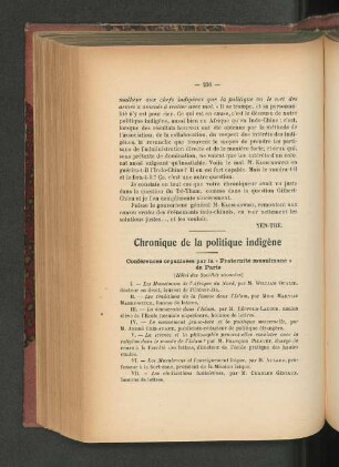 Chronique de la politique indigène.