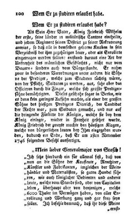 Wem Er studiren erlaubet habe?