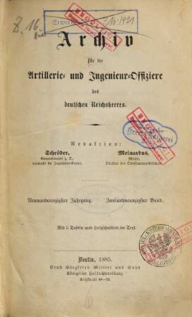 Archiv für die Artillerie- und Ingenieur-Offiziere des deutschen Reichsheeres. 92, 92 = Jg. 49. 1885
