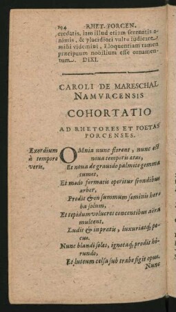 Caroli De Mareschal Namurcensis Cohortatio Ad Rhetores Et Poetas Porcenses.