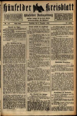 Erste Ausgabe vom Samstag, den 06. Dezember 1924.