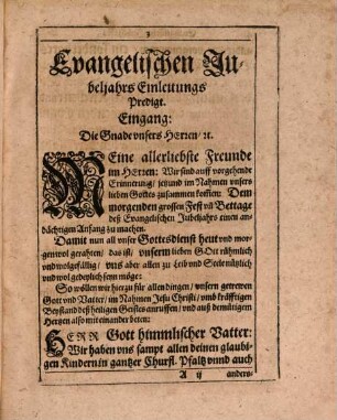 Iubilaei Evangelici auspicatoria : oder Evang. Jubeljahrs Einleitungs-Predigt