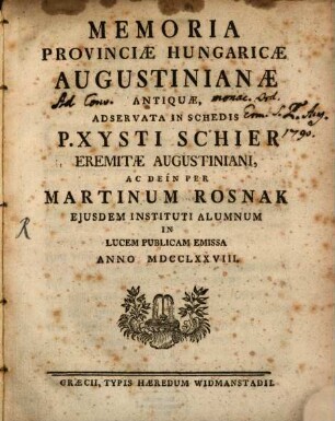 Memoria Provinciae Hungaricae Augustinianae Antiquae