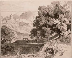Gebirgslandschaft mit Jagdgesellschaft