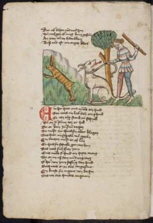 Ein Mann mit Keule, Hund und Hase; (Von einem alten Hund, Kapitel XXXI nach Pfeiffer)