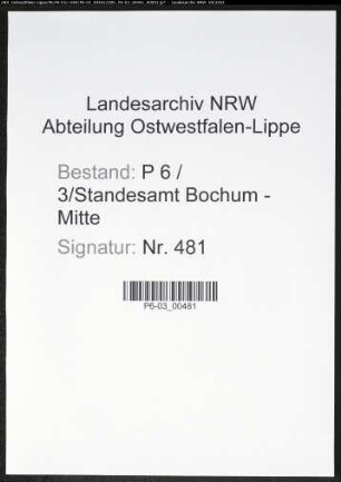 Heiratsregister Standesamt Bochum-Mitte