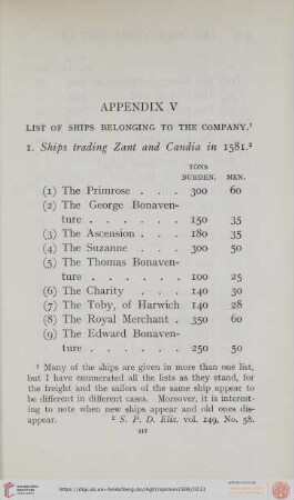 Appendix V: List of ships belonging to the company