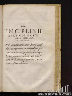 Index In C. Plinii Secvndi Natvralem Historiam Copiosissimvs.